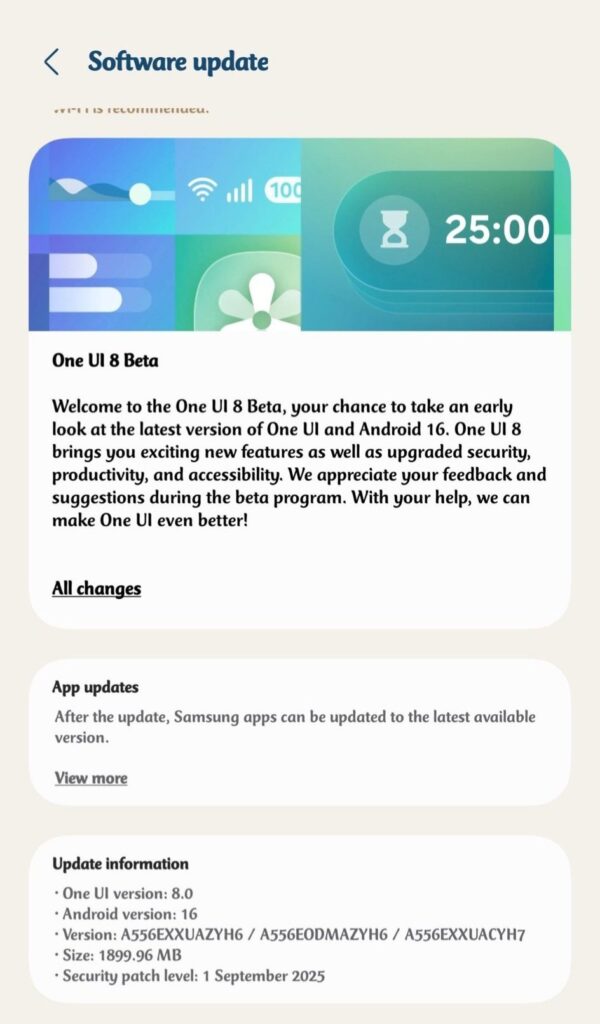 Samsung Galaxy A55 One UI 8 Beta update 