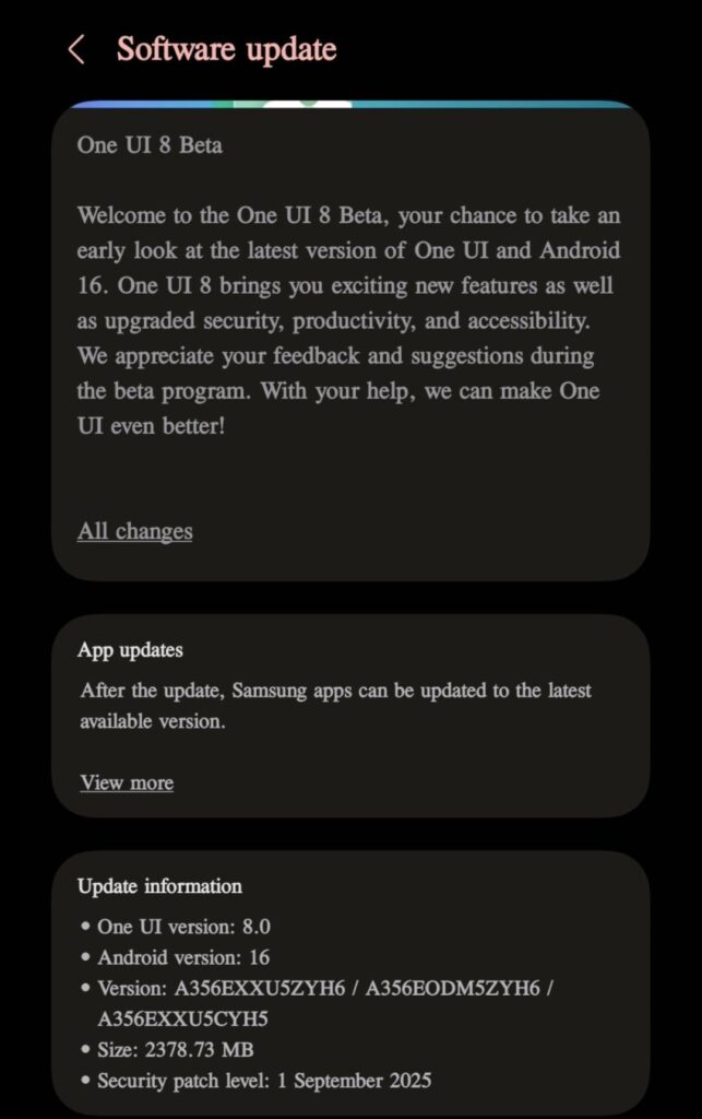 Galaxy A35 One UI 8 Beta