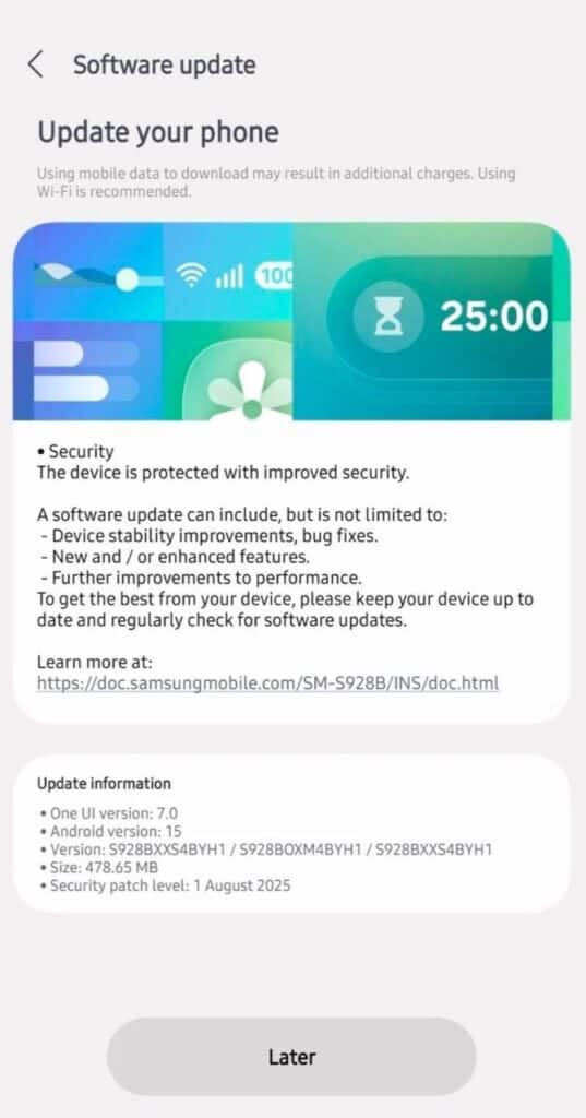 Galaxy S24 August 2025 security patch update