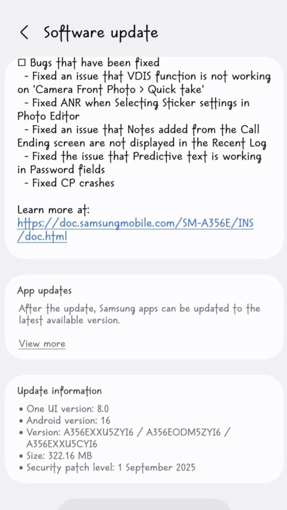 Galaxy A35 One UI 8 Beta 2 update