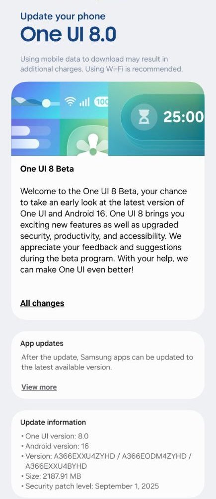 Galaxy A36 One UI 8 Beta update 