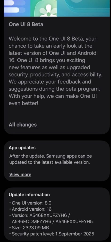 Galaxy A54 and Galaxy A36 One UI 8 Beta update 