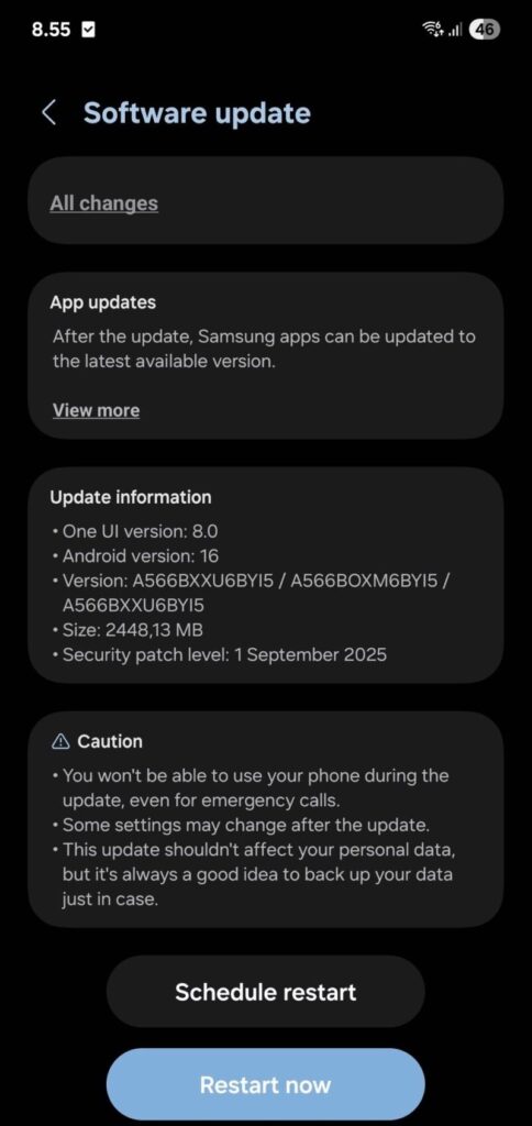 Stable Galaxy A56 Android 16-based One UI 8 update in Europe