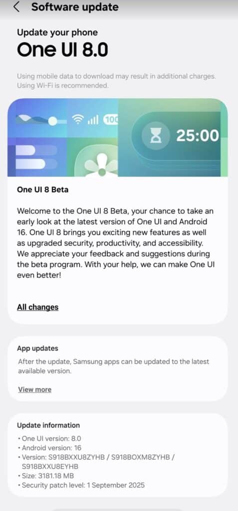 Galaxy S23 Android 16-based One UI 8 Beta update