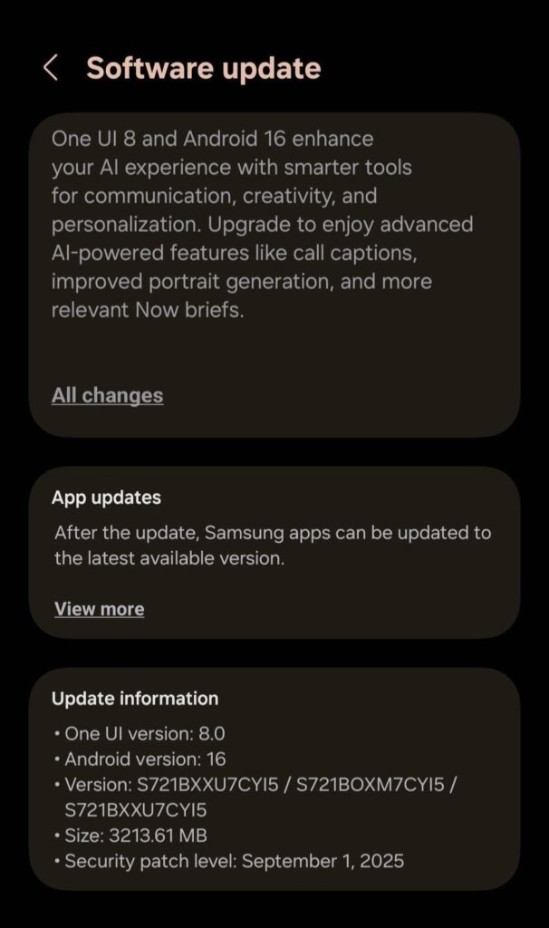 Galaxy S24 FE One UI 8 stable update