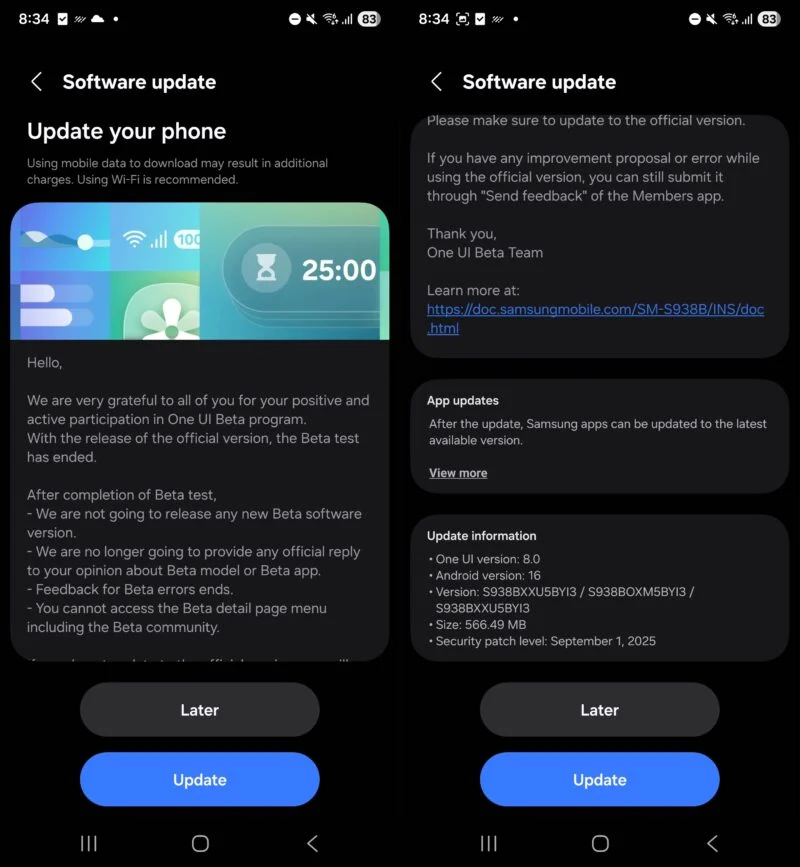 stable One UI 8