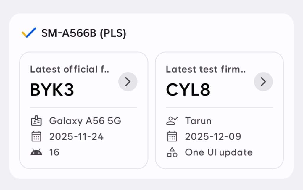 One UI 8.5 build for Galaxy A56