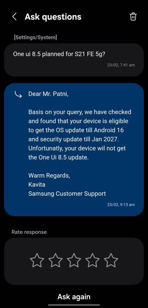 Galaxy S21 FE may miss out on One UI 8.5
