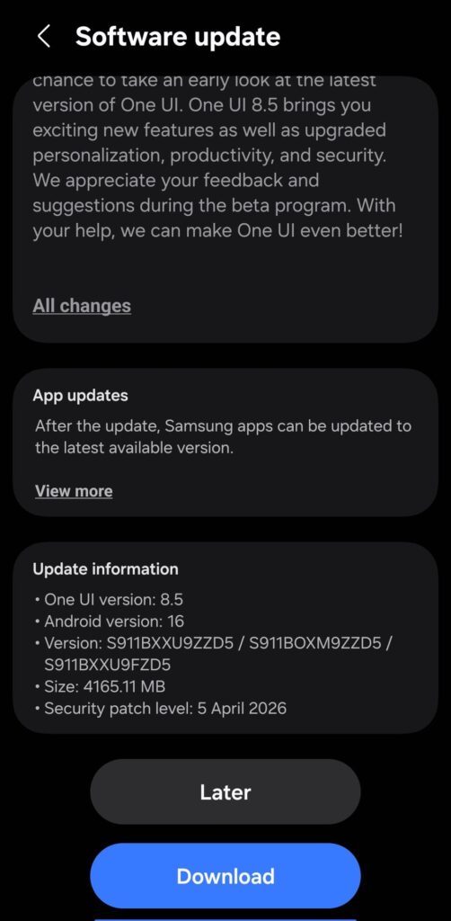 Galaxy S23 One UI 8.5 beta update