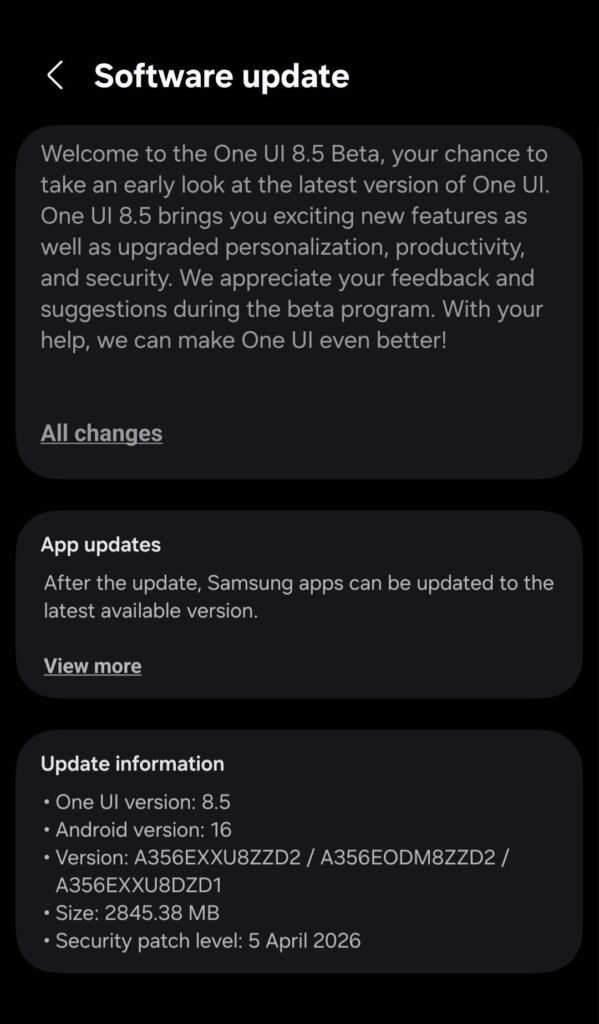 Galaxy A35 and Galaxy A55 One UI 8.5 beta