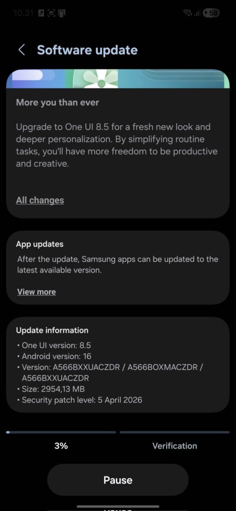 Galaxy A56 stable One UI 8.5 update